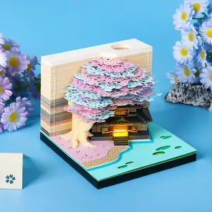 Unique 3D Calendar Time Piece Tree House Paper Sculpture Notepad Desktop Ornament Creative Gift for Scrapbooking Set