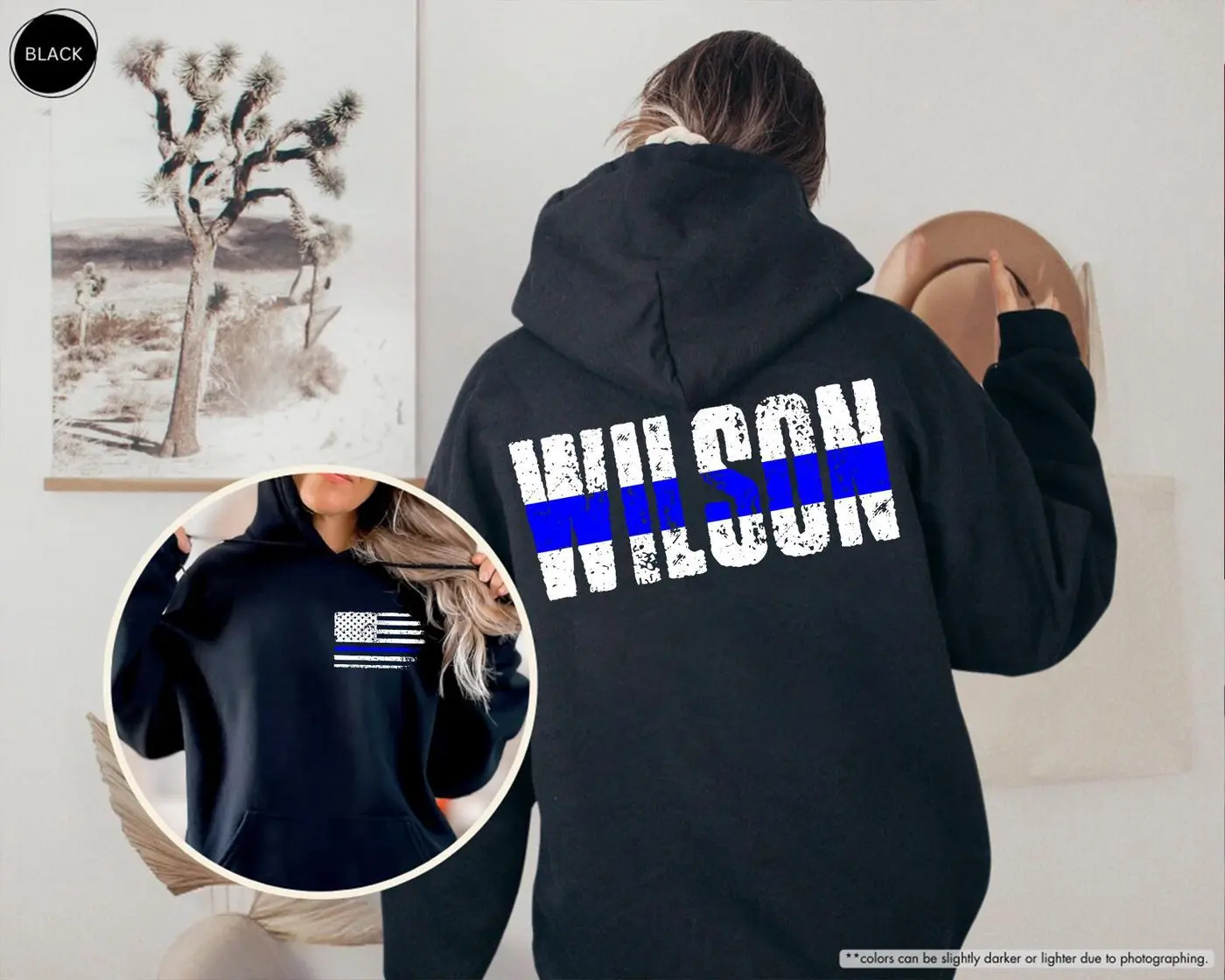 Custom Police Sweatshirt, Personalized Police Officer Gift, Thin Blue Line Hoodie, Police Wife, Girlfriend Gift, American Flag Sweater