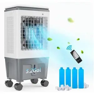 ROVSUN Portable Air Cooler, 5.2/7.9/10.5/13.2/15.8Gal/ Evaporative Swamp Cooler, 3-IN-1 Cooling Fan with Remote Control, 12H Timer & 4 Ice Box, 3 Speeds, Humidifying Oscillating Fan for Indoor or Outdoor summervibes Rechargeable