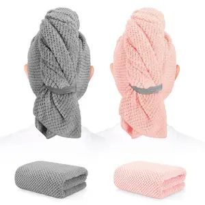BEoffer 2-Pack Fluffy Lightweight Resistant Microfiber Hair Towels - 41x24in Soft, Fast Dry, Super Absorbent Wraps for Long, Thick Hair with Secure Elastic Strap