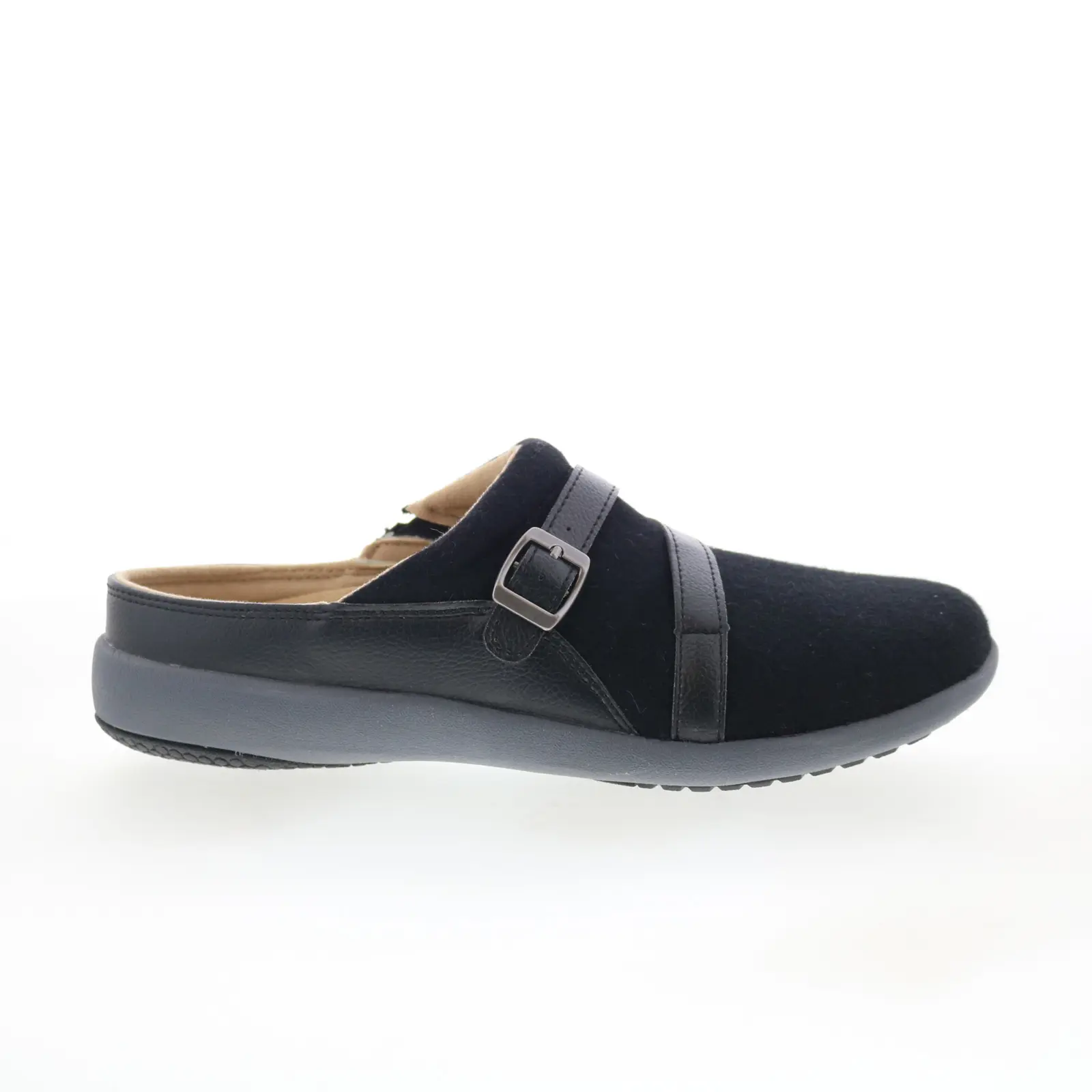 Spenco Ashton Wool Slide SP1046BLK Womens Black Suede Clogs Slippers Shoes