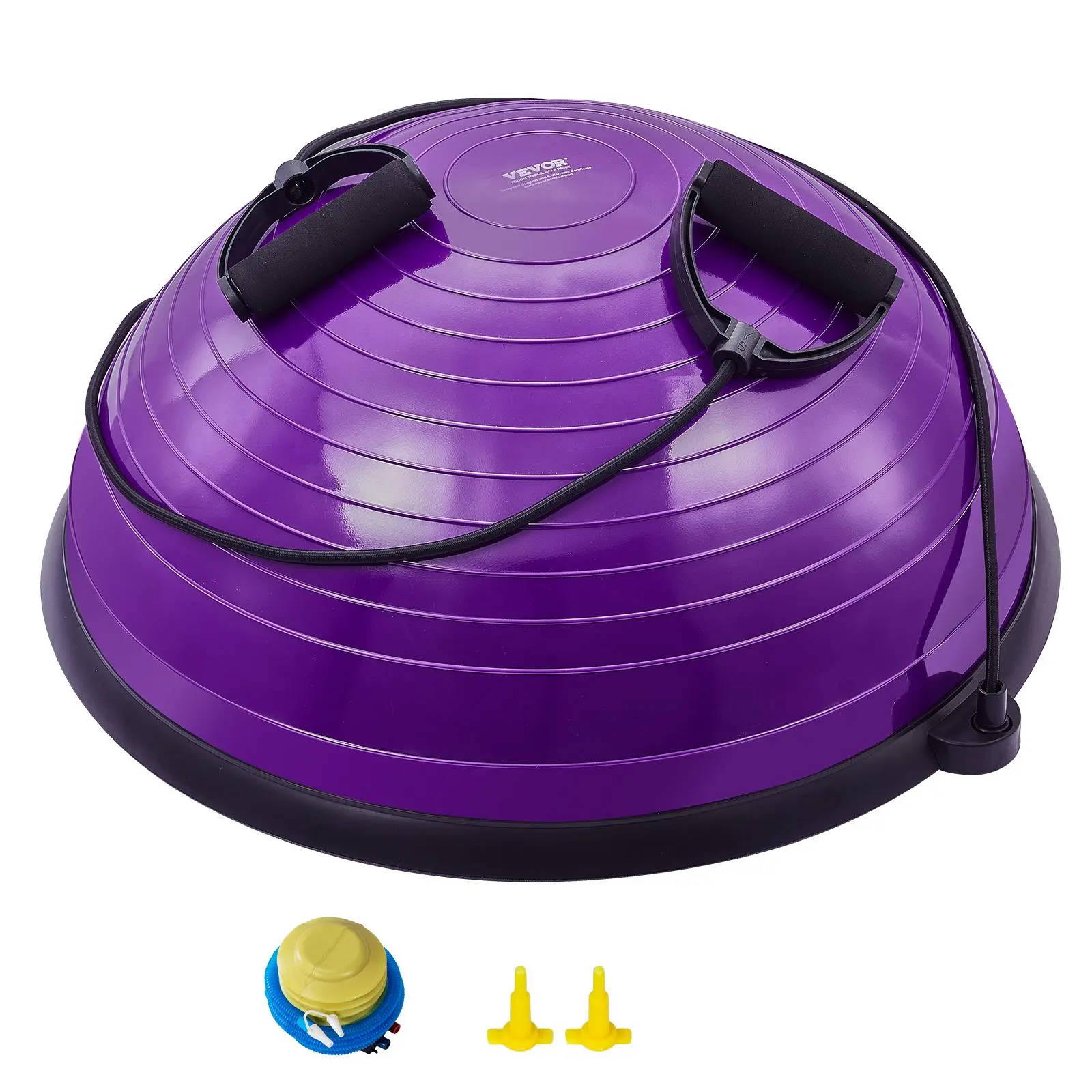【SummerFinds】VEVOR Half Exercise Ball Trainer,  23 inch Balance Ball Trainer, 660lbs Stability Ball, Yoga Ball with Resistance Bands & Foot Pump, Strength Fitness Ball for Home Gym, Full Body Workout, Purple