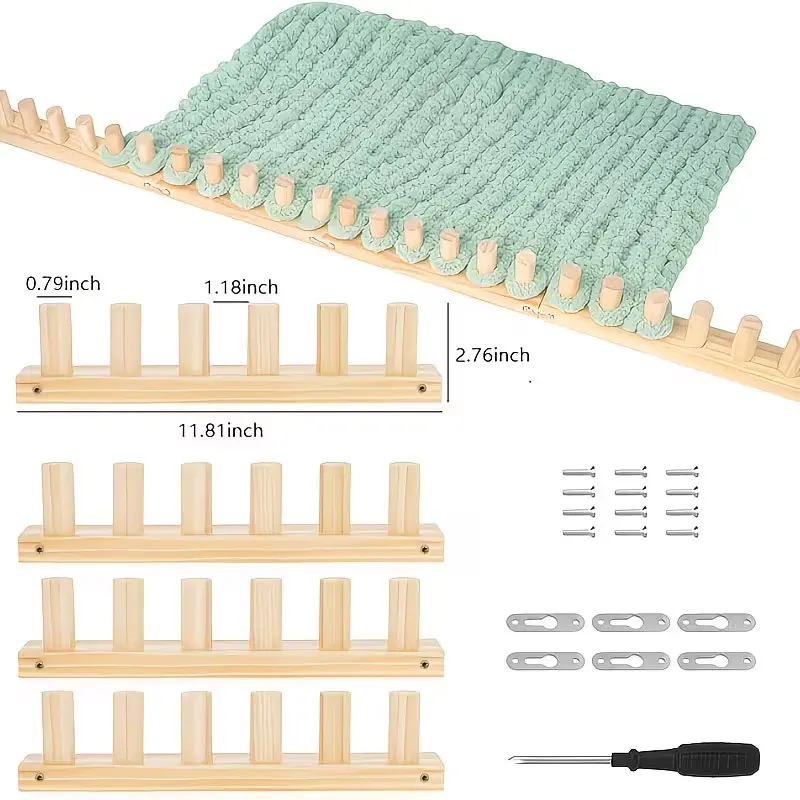 48in Wood Portable Craft Weaving Machine - 4 Weaving Frame Sets, Adjustable Extension Length, Beginner-Friendly Operation, Stress Relief for Teens, Fits Thick Blankets/Scarves, Includes Screwdriver & Nails for Installation, 48 Inch