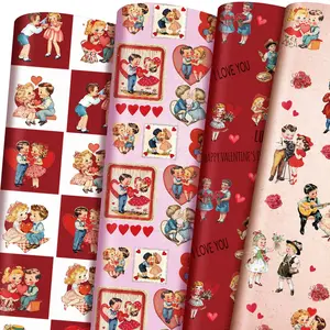 12 Pcs Valentine Gift Wrapping Paper 20 × 28 Inches Not Roll Vintage Funny Animal Gift Wrap Folded Flat with Cute Puppy Love Heart Patterns for DIY Crafts Galentine's Day Birthday Holiday Xmas Party Celebration Supplies