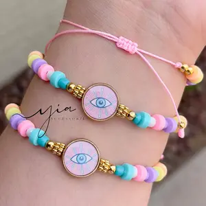 Rainbow Evil Eye bracelet Trendy Stack Bangle Summer Dainty Jewelry