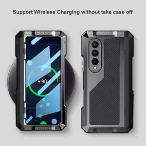 Fin Metal Case For Samsung Z Fold 7 6 5 4 Screw Bumper Aluminum Heavy Duty Shockproof Cover Buiilt-in PET Screen Protector