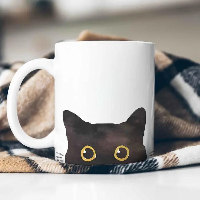 Peeking Cat Mug, Funny Cat Mug Custom Black Cat Lover Gifts Cat Mom Gifts Kitty Cute Mug Animal Lover Gift Cat Mug Personalized Cat Gifts#3480