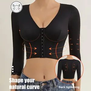 Women's Upper arm shaping Arm Compression High Waist Belly Long Sleeve Shirt - Posture Correcting & Curve Enhancing Shaping Top Lace-like Collar & Tummy Cont