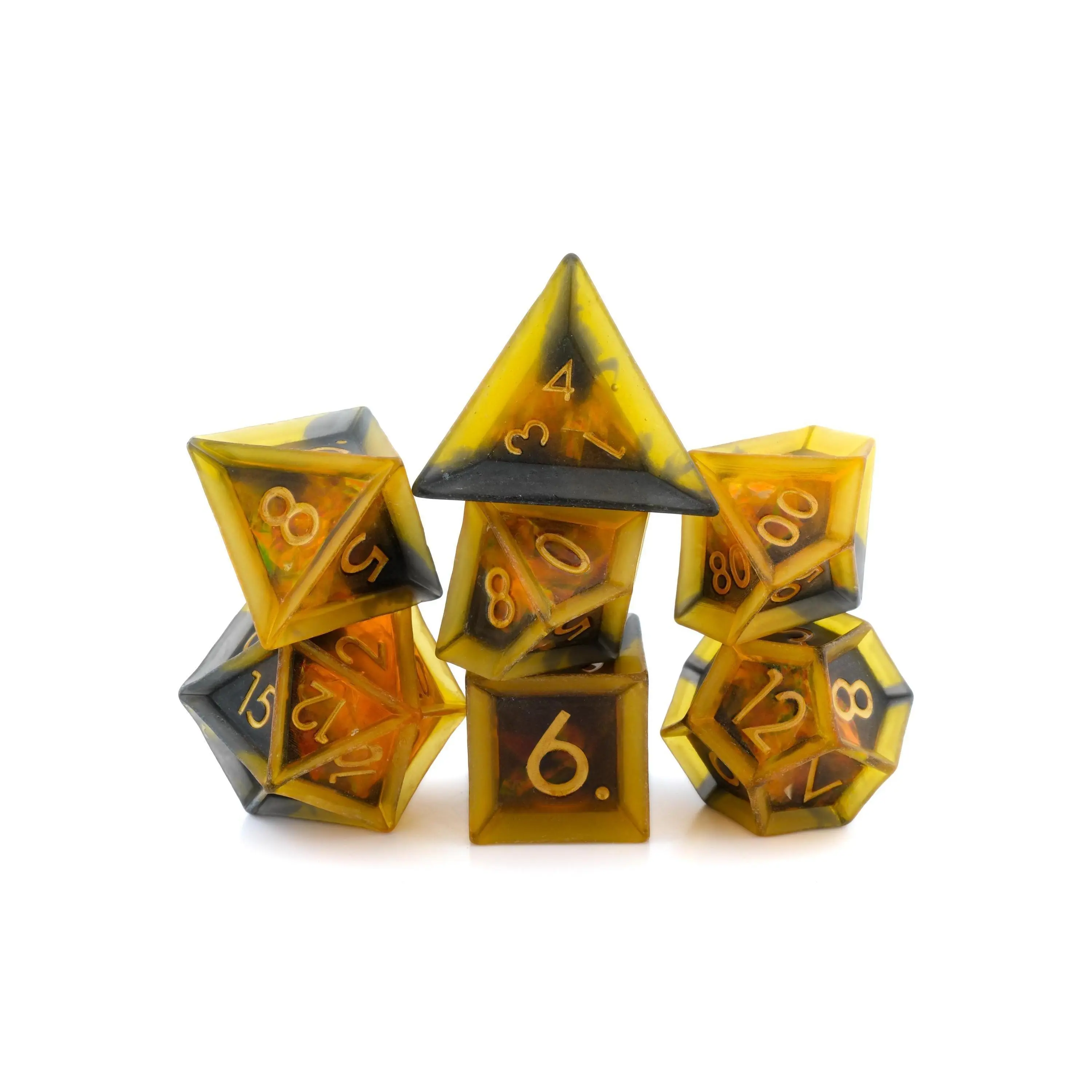 Glacier Resin Sharp Edge DnD Dice Set, 7-Piece Translucent RPG Dice with Icy Allure, Gold-Inked Numbers, Durable & Balanced for Dungeons & Dragons, Pathfinder