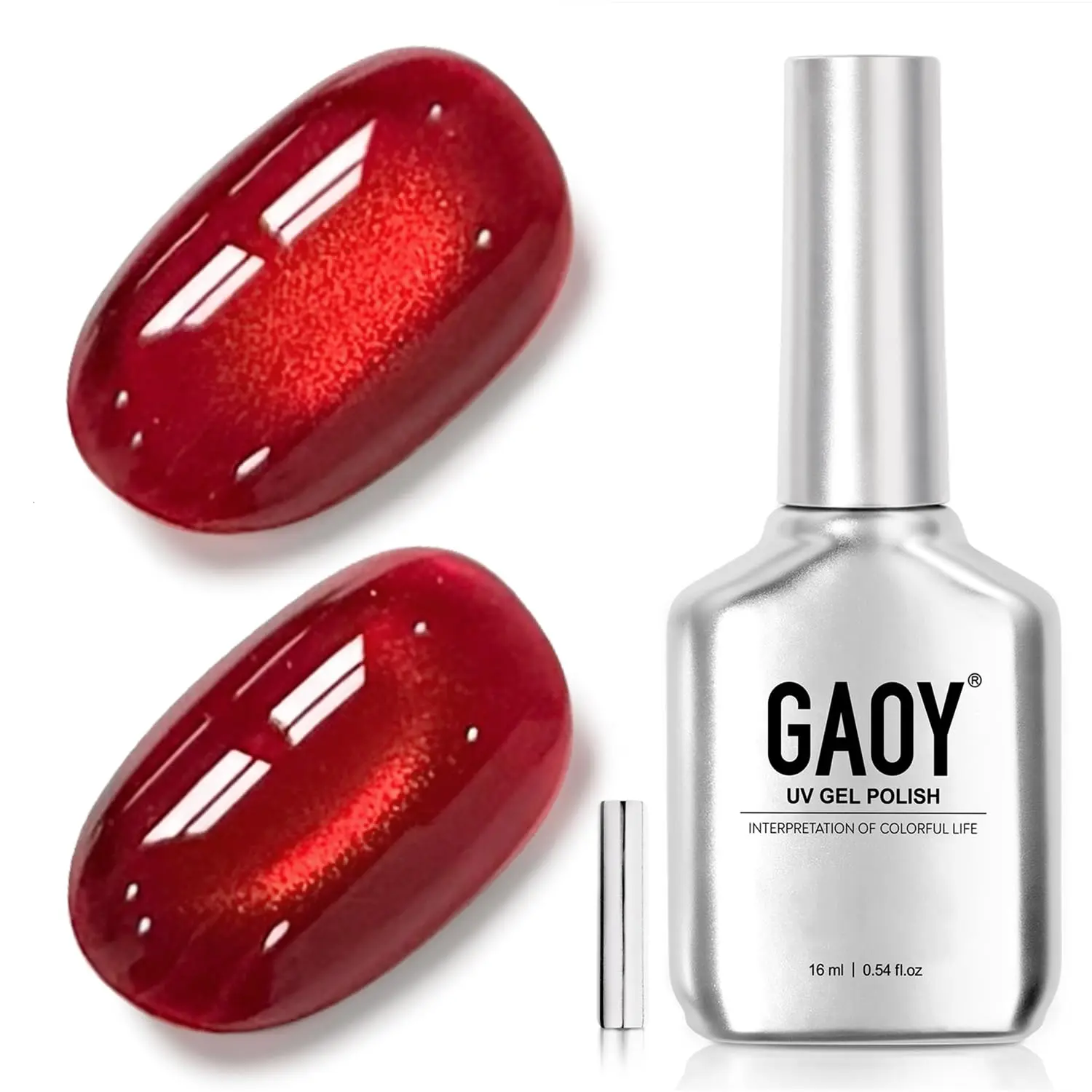 GAOY Glassy Cat Eye Gel Nail Polish, 16ml Glitter Holographic Nail Polish with Magnet, Reflective Translucent UV Gel, 2221 Blood Red