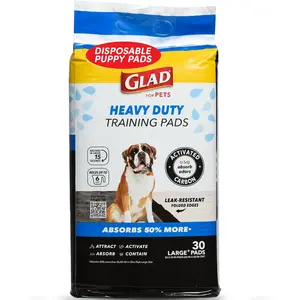 Glad for Pets XL Heavy Duty Activated Carbon Puppy Essentials Training Pads - Zero Odor, Ultra Absorbent Pads for Puppy Potty Training, Indoor Dog Potty, Pee Pads for Dogs, 24" x 24", 30 Count