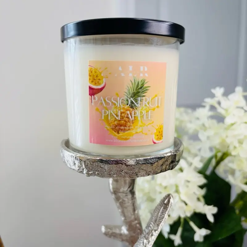Passionfruit Pineapple Candle - 9 oz Hand-Poured Natural Soy Wax with Eco-Friendly Wicks & Phthalate-Free Fragrance for Tropical Decor