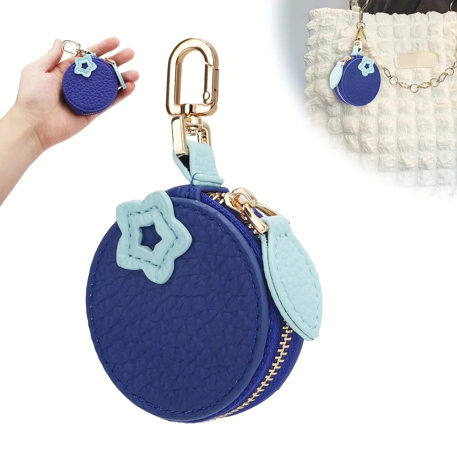 Unisex Synthetic PU Leather Cute Strawberry Plush Coin Purse Keychain - Casual Mini Zipper Wallet Pouch for Earphones, Keys, Strawberry Charm Bag Accessory Coin Purse Set, Zipper Leather Wallet, All Season, Fruit Shape, Includes Purse Accessory