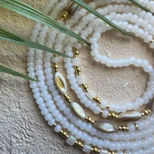 BOMBSHELL - 45 to 60 Inch Tie On Waist Beads - Handcrafted White Waistbeads, Durable & Non-Stretch, One Size Fits Most (XXS to 5XL)