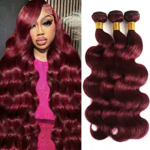 99J Dark Red 12A Grade 12"-30" Brazilian Virgin Body Wave Human Hair Bundles Curly Straight Deep Wavy Extension Quick Weave Budget Friendly
