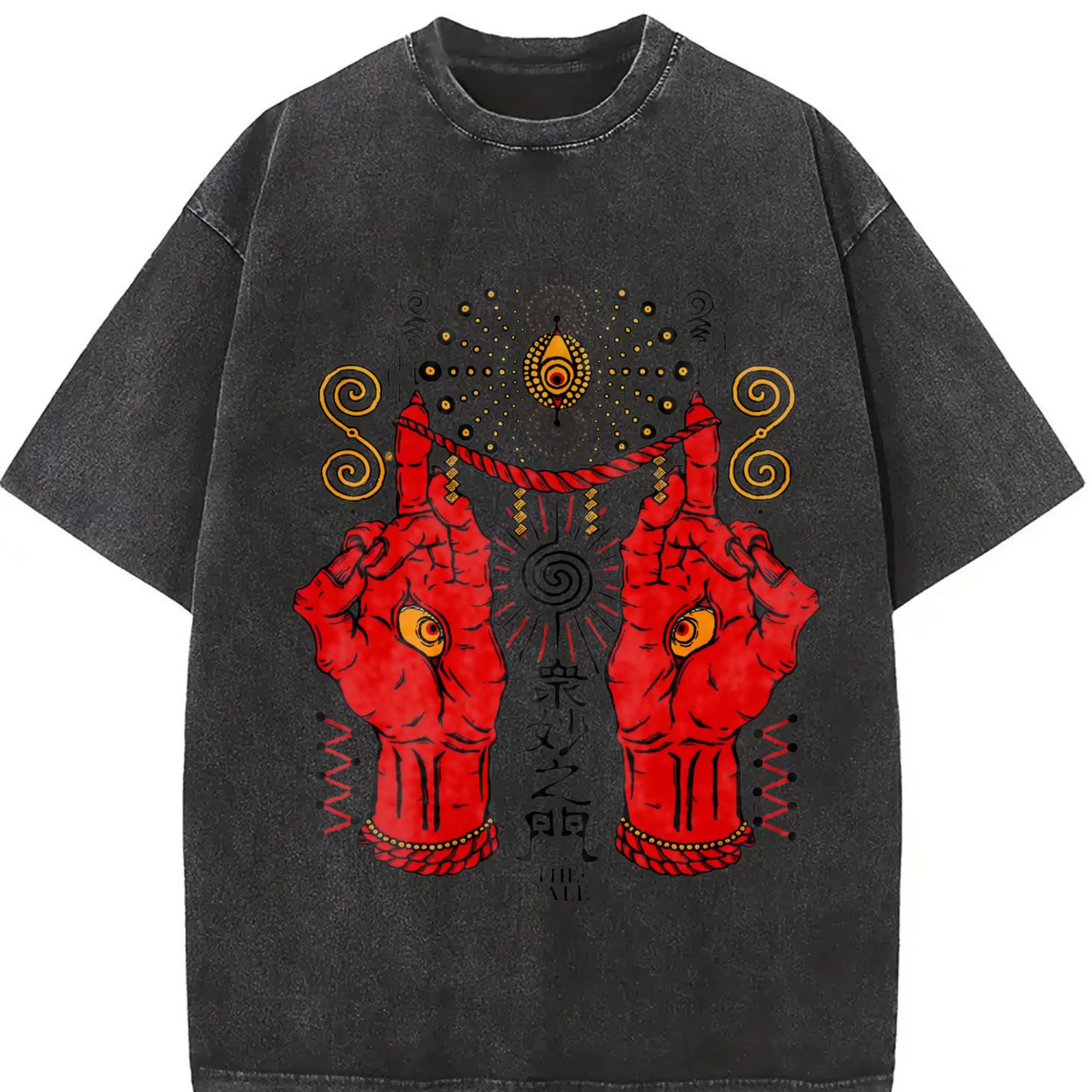 Men's Occult Red Hand & All-Seeing Eye Graphic Washed Sleeveless Tank Top, 100% Cotton Gothic Streetwear Casual Loose Fit T shirt Tops