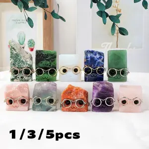 Random Color Natural Crystal Gemstone Pets, unique crystal design, 1/3/5 Counts DIY Handmade Crystal Carving Fengshui Sculpture, Pet Memorial Ornament, Home Garden Decor