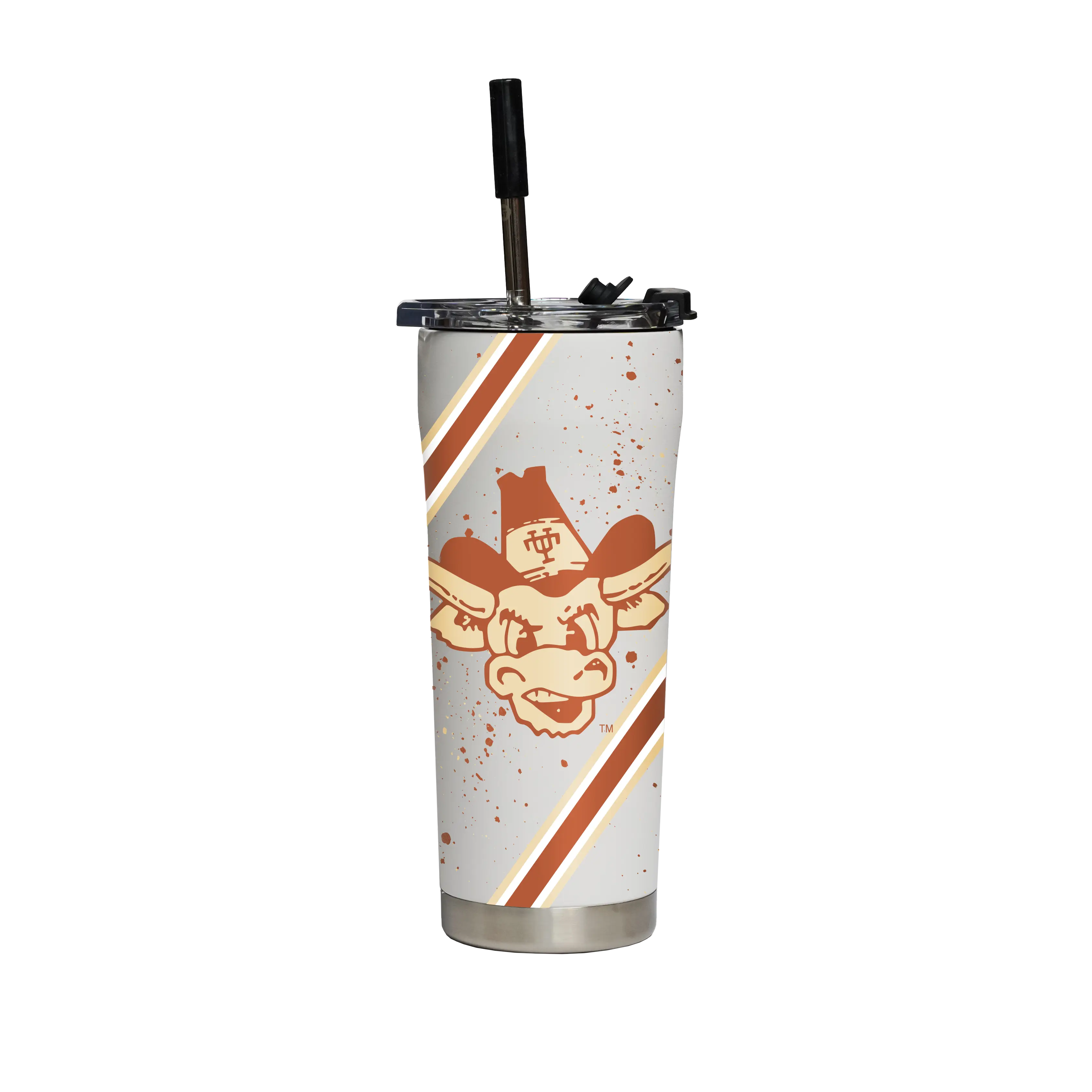 Texas College Vault Splatter Straw Tumbler - Stainless Steel Insulated Vacuum Flask with Silicone Lid, Portable Leakproof Reusable Water Bottle for Beverage Storage