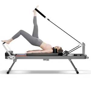 Foldable Pilates Reformer 330.5lb Capacity Resistance Cords & Eco-Silicone Leather Space-Saving Home Studio Equipment for Full Body Workout Premium Elastic Band