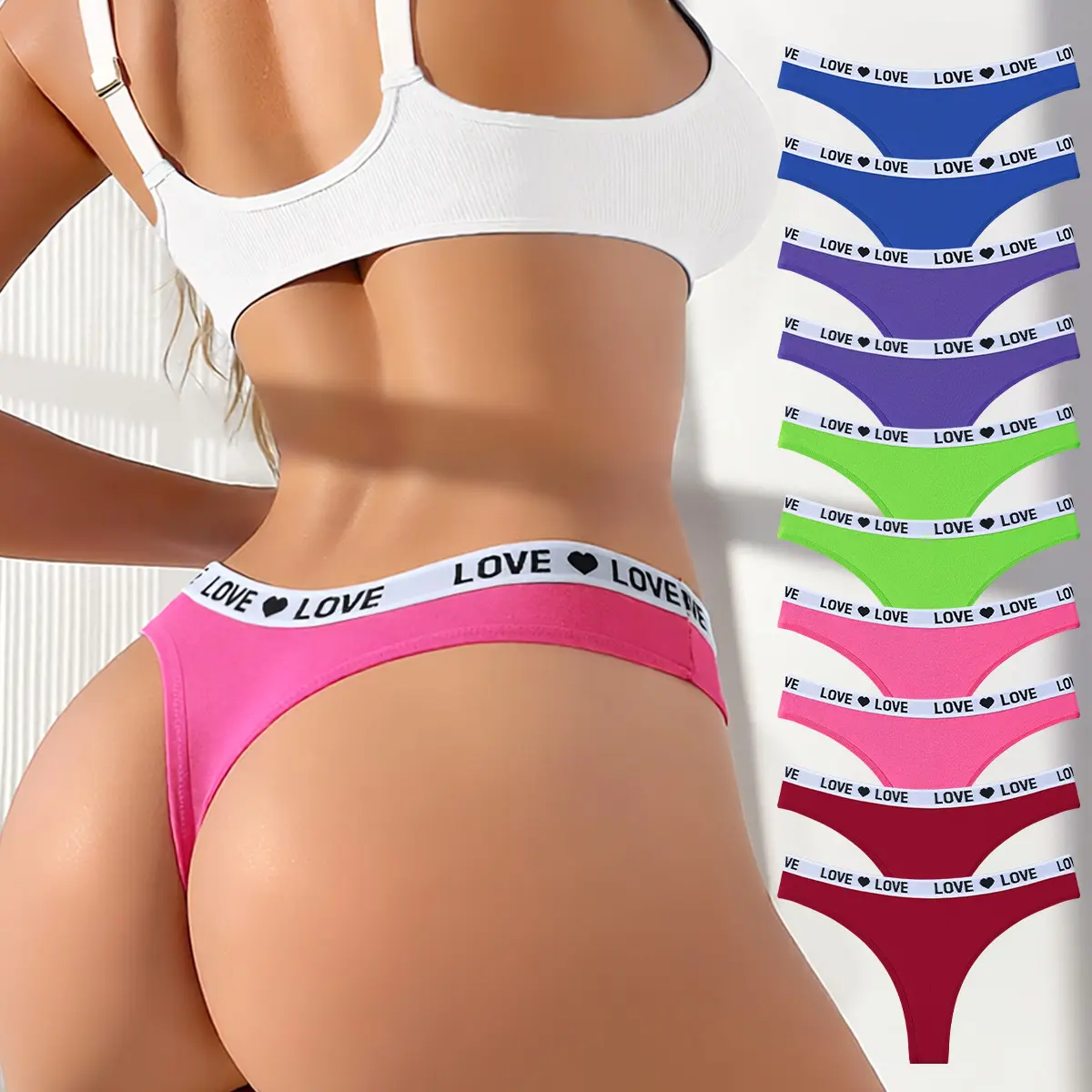 Hotcom Women's Plus Size Cotton Blend Thongs, Soft Low Rise Letter Print Panties, Seamless Cut Activewear Underwear, Cotton Thongs