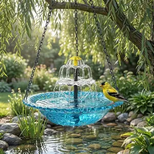 Hanging Solar Bird Bath Fountain — Solar-Powered Outdoor Soothing Cascading Water Feature, Hanging Flowing Bird Bath Basin, Indoor/Outdoor Garden Floating Fountain, Patio & Courtyard Decorative Fountain