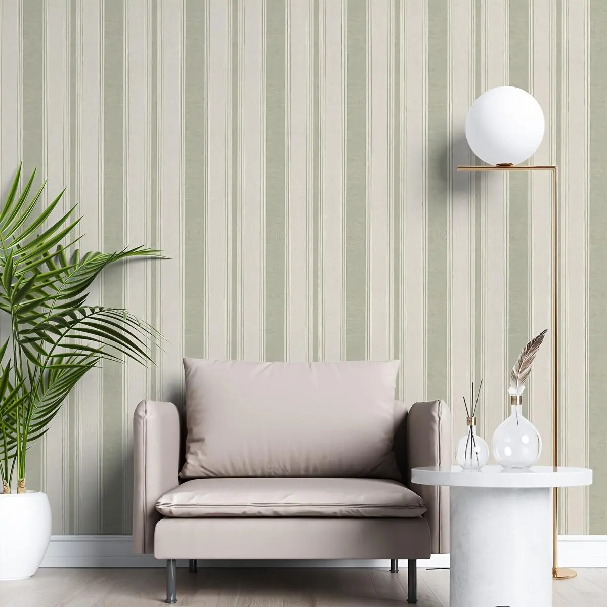 Green Striped Pattern Self-adhesive Wallpaper, Decorative Wallpaper, Removable Wall Sticker, Wall Decor for Home Living Room Bedroom Kitchen Bathroom, Peel and Stick Wallpaper Designs