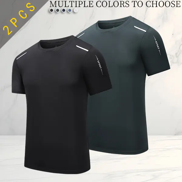 2-pack men's sports T-shirt, simple sporty style, breathable quick-dry fabric, reflective strips for safety, perfect for running and workouts, available in multiple colors and pairs well with everything Gym Outfit Tee Gym Tees