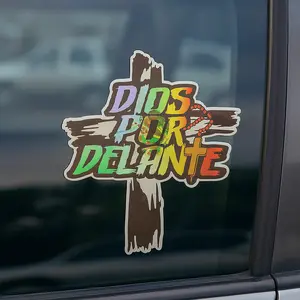 2Pcs Dios Por Delante Holographic Car Decal - High Definition Waterproof Sticker for Laptops Hardhats Bumpers Helmets Cars & Gear