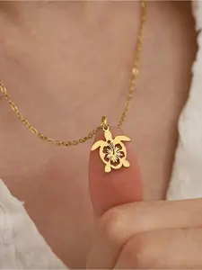 1 Piece Stainless Steel Turtle Necklace Beach And Ocean Vacation Style For Women, Suitable For Daily Wear, Gifts, Fashion Accessories