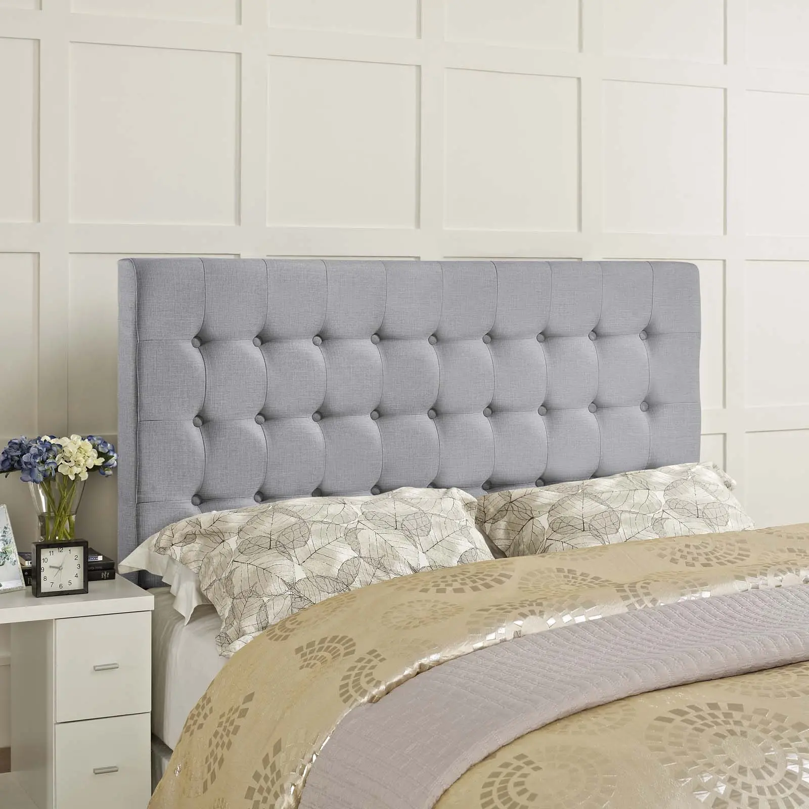 Modway Tinble Queen-Size Soft Upholstered Fabric Headboard - Sky Gray, Deep Button Tufting, Contemporary Ideas, Indoor Use Bedroom Furniture