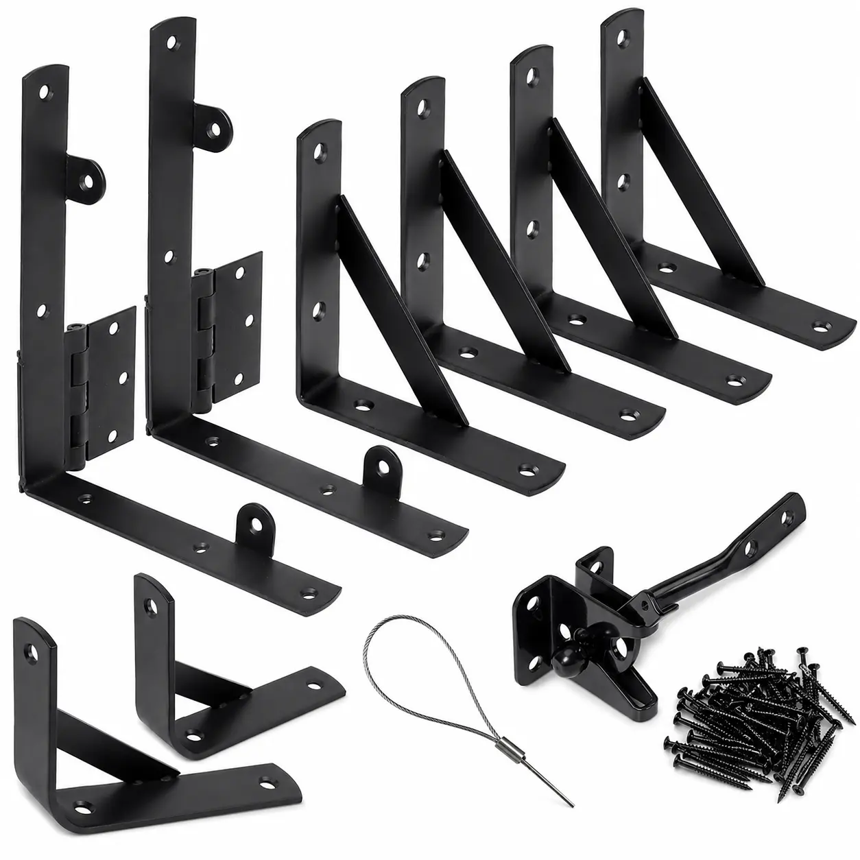 Heavy Duty Anti-Sag Wooden Fence Gate Full Kit - 1 Set with Corner Brace Brackets, Self-Locking Latch, Screws for Garden, Farm Each Set