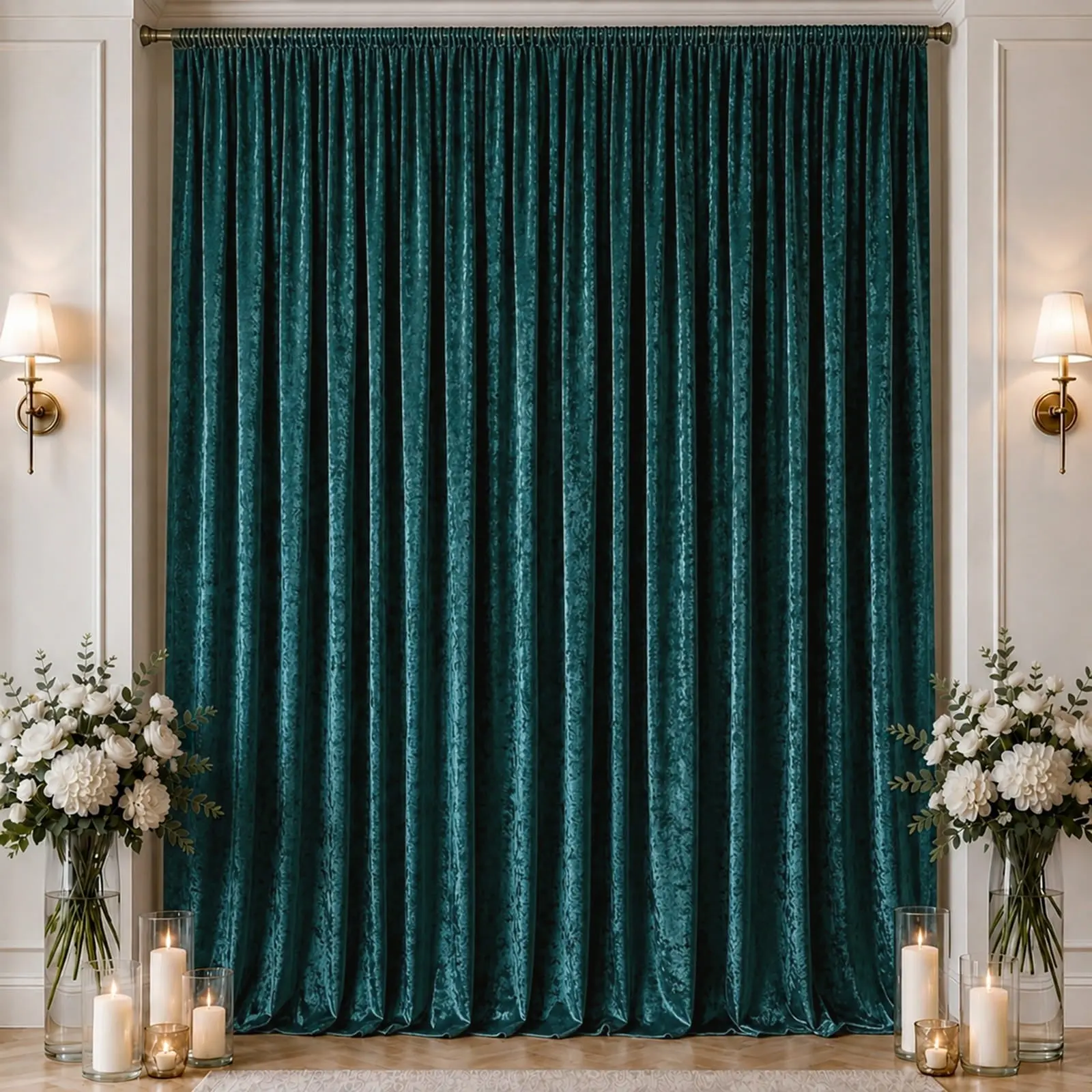 Hunter Emerald Green Premium Crushed Velvet Backdrop Curtain 10ft x 16ft – Ceiling Drape Panel & Stage Backdrop with Rod Pocket, 70% Blackout