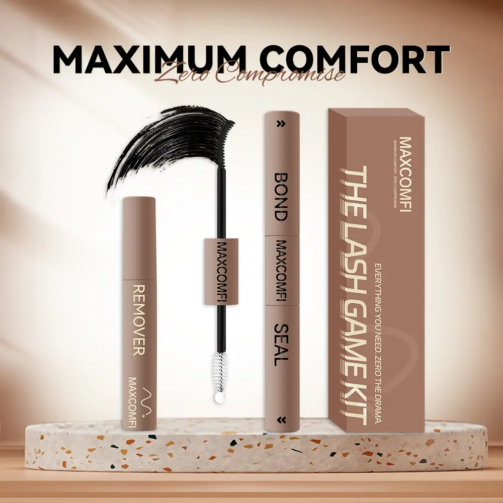 Maxcomfi 3-IN-1 Lash Bond, Waterproof Seal & Makeup Remover Duo Set - Latex-Free, Sensitive-Safe Cosmetic Adhesive for Lash Clusters, Pool-Proof Long-Lasting Hold