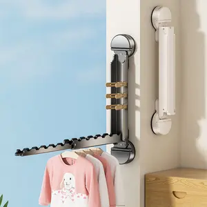 No-Drill Suction Cup Clothes Drying Rod Telescopic Foldable Invisible Clothes Rack Instantly Attachable Easy Installation Removable Without Leaving Marks Invisible Foldable Clothes Rack Mobile Clothes Rack