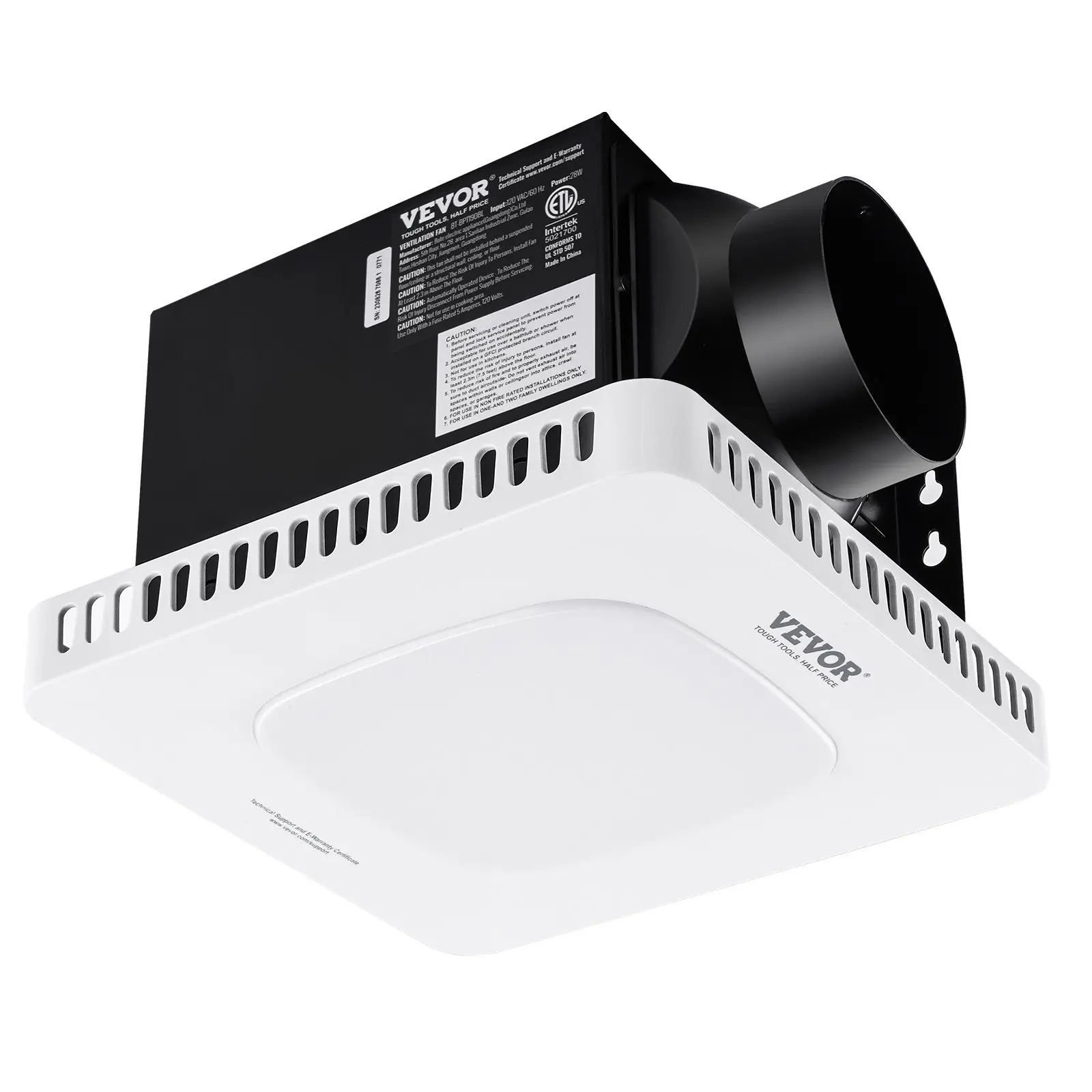 【Summerfinds】VEVOR Bathroom Ceiling Exhaust Fan, 110 CFM Flow High-Efficiency Galvanized Steel Ventilation, 1.5 Sones Low-Noise All-Copper Motor, Energy-Saving, No Attic Access Required, For Multiple Ceiling Types, 110Cfm Flow, Led Lighting, 1 Color,,