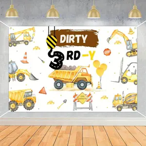 1 Set Construction Birthday Party Decorations Backdrop Dump Truck Construction Theme Birthday Backdrop Party Supply Excavator Background Banner