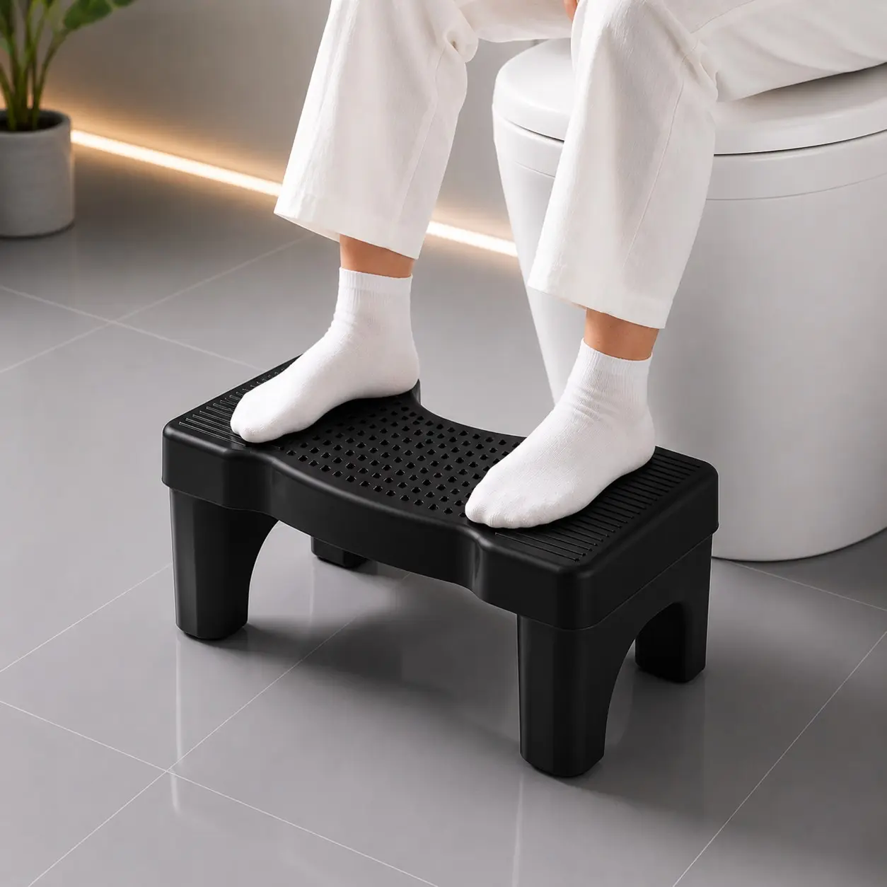 Premium Non-Slip Small Square Bathroom Stool for Adults & Kids, Ergonomic Toilet Footrest for Better Bowel Movements, Portable Travel-Friendly Potty Stool, Black, Small Square Bathroom Stools