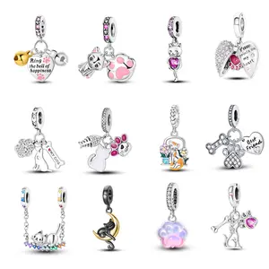 MULA Cat Dog Cute Pet Bracelet Pendant - 925 Sterling Silver Pet Pendant, Cat and Dog Bracelet Jewelry for Women, Zircon Inlaid Silver Cute Pet Beads, Perfect Gift for Pet Lovers, Fits All Pandora Bracelets and Necklaces