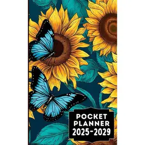 Pocket Planner 2025-2029: 5 Year Monthly Calendar for Purse from January 2025 up to December 2029 with Holidays, Habits Tracker, Vision Board (Size: 4x6.5) - Butterfly Sunflower Paperback – May 1, 2024