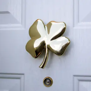 Four Leaf Clover Door Knocker by Michael Healy - Solid Brass, Handcrafted, Easy Install