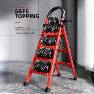 Heavy-duty 4-step folding ladder, opens & closes in just 3 seconds. Supports up to 500 lbs, crafted from durable metal, equipped with non-slip feet and safety handrails. Lightweight, compact and easy to store, perfect for both household and industrial use