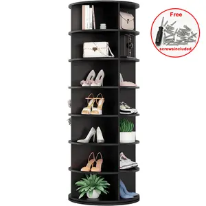 7 Tier Rotating Shoe Rack with Lazy Susan Revolving 360 Shoe Tower Storage Round Carousel Vertical Handbag Organizer for Closet Space Saving Design