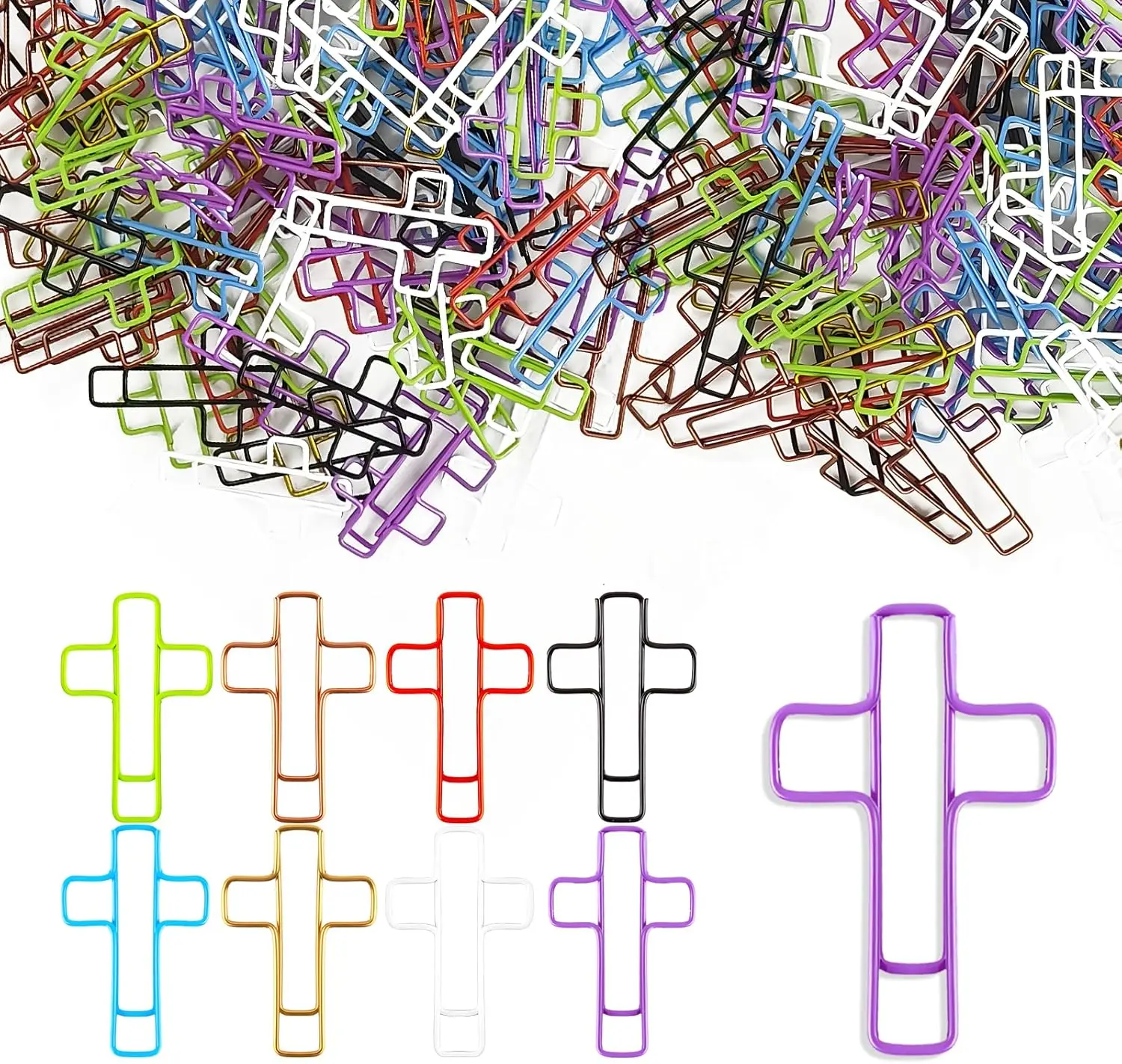 50PCS Assorted Cross-Shaped PET-Coated Bible Bookmark Clips, Rust-Resistant Binder Accessories for Church & Bible Study Friends, Excellent Durability, Paper-Friendly, Long-Term Shape Retention, Christian Flair Office Stationery