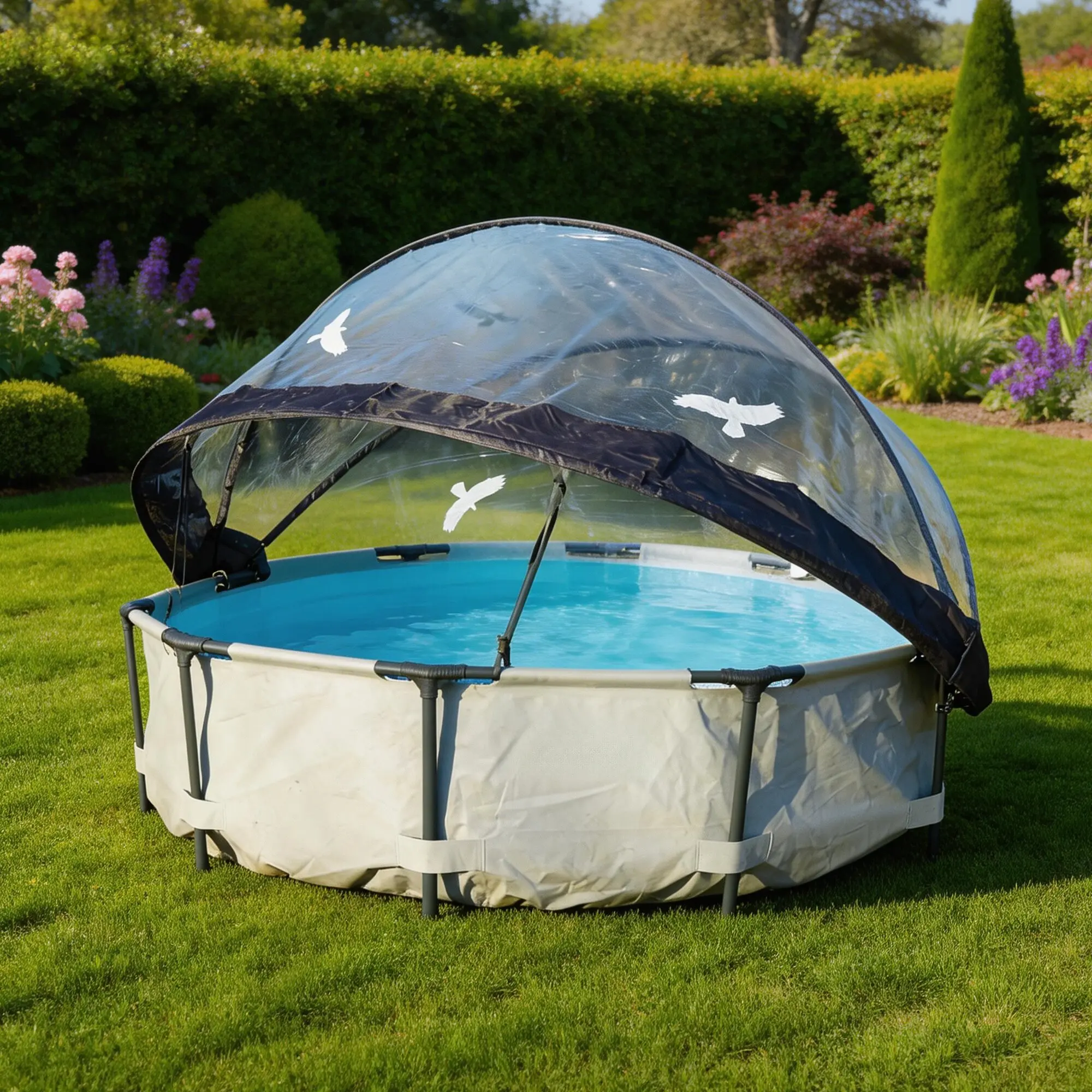 DOMISO 12 Foot Round Multifunctional All Weather Cover Pool Dome Enclosure for Outdoor Pools, Compatible w/Clean & Warm Water Frame Pools