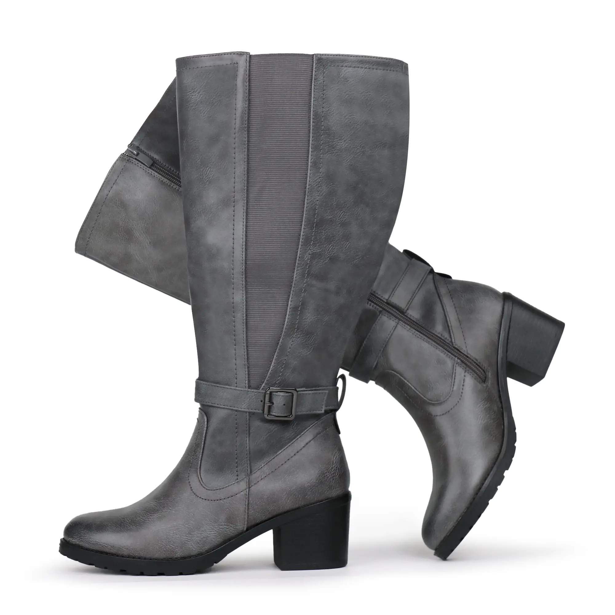 Women's Extra Wide Calf Knee High Block Heel Boots - Stretch Panel, Side Zip Entry, Casual & Party Minimalist Shoe
