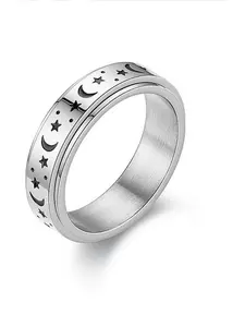 Stainless Steel Anxiety Ring, Rotating Star Moon Design, Perfect for Stress Relief & Fashion, Casual Style, All Seasons Wear