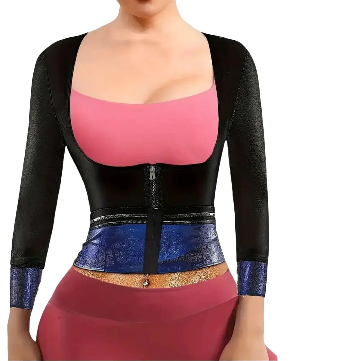 Women's Sauna Sweat Jacket, Long Sleeve Zip-Up Body Shaper Top, Athletic Waist Trainer for Fitness Workouts, Plus Size, Athletic Jacket, Workout Sets Women, Plus Size Women's Sports Sweat Suit