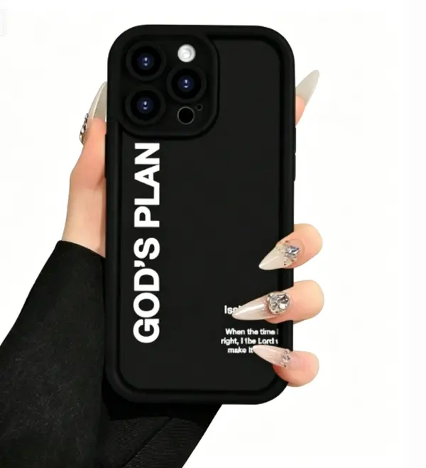 "God's Plan" Text Pattern TPU Cellphone Casing, Anti-Fall Shockproof Protection Accessory, Adult Birthday Gift, Compatible with iPhone 16 15 14 13 12 11 XS XR X 7 8 Plus Pro Max SE, Mobile Phone Accessories