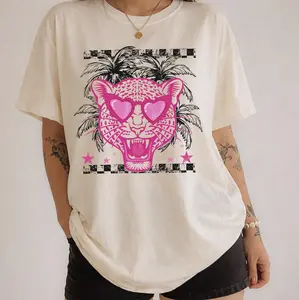 Pink Leopard Heart Sunglasses Shirt or Sweatshirt, Trendy Graphic Tee, Retro Summer Shirt, Aesthetic Animal Print Sweatshirt, DTG Printed