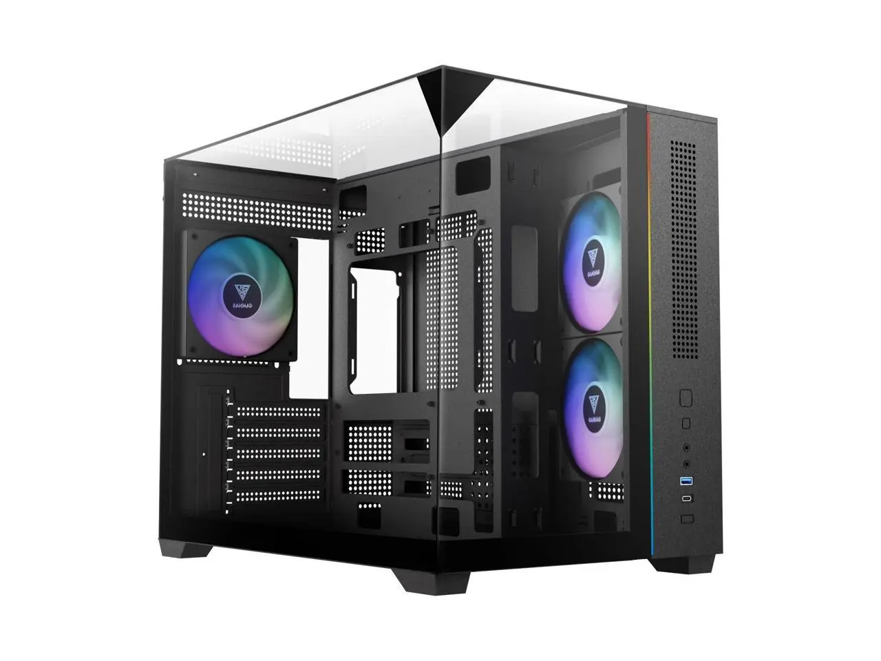 Gamdias ATLAS M3M Micro ATX Mini-ITX PC Case, 3-Side Tempered Glass, 3 ARGB Fans, Angled GPU Airflow, 400mm GPU